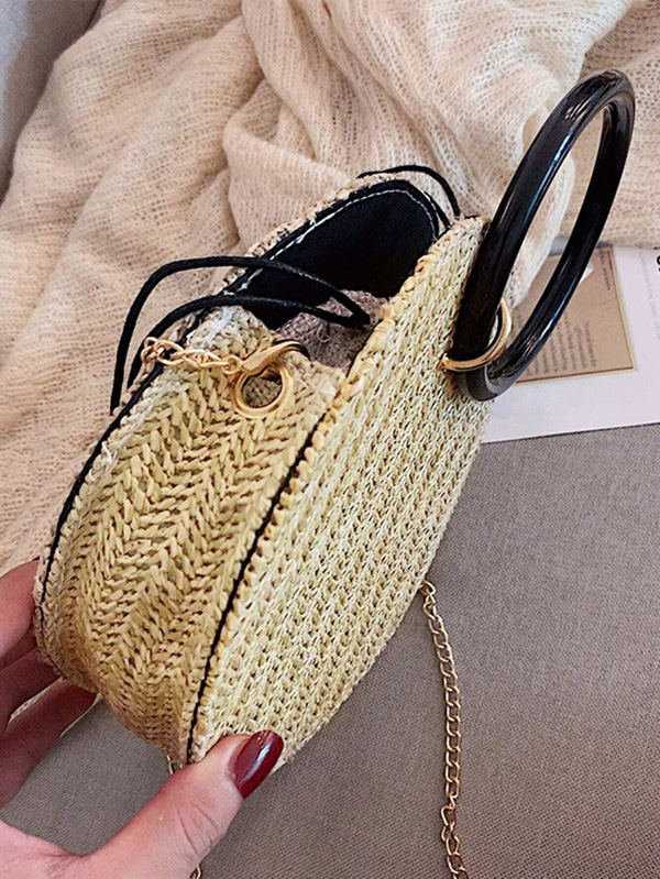 Woven Round Shaped Chain Bag With Ring Handle