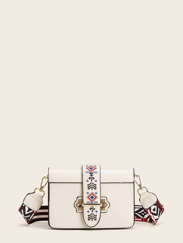 Embroidery Detail Wide Strap Crossbody Bag