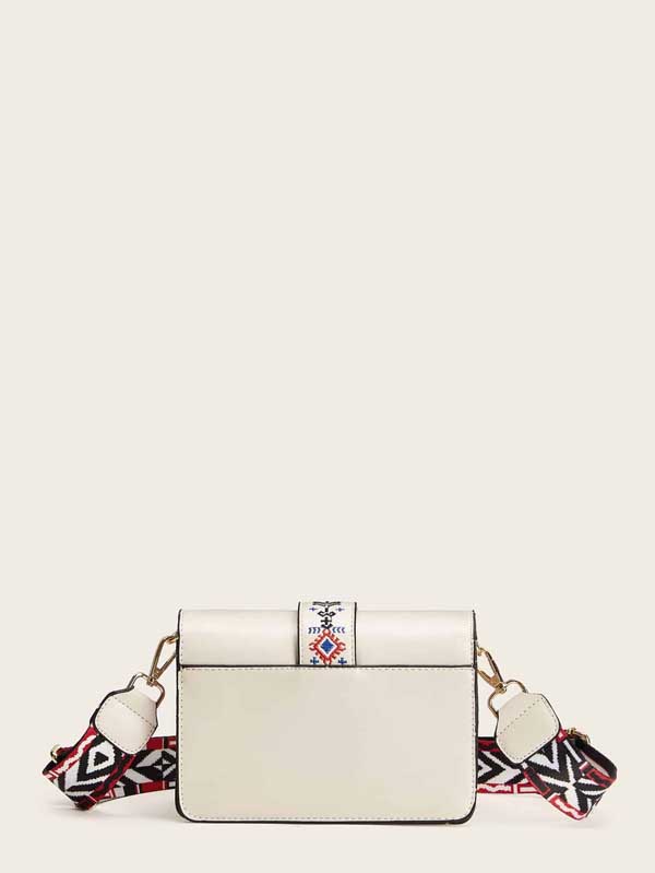 Embroidery Detail Wide Strap Crossbody Bag