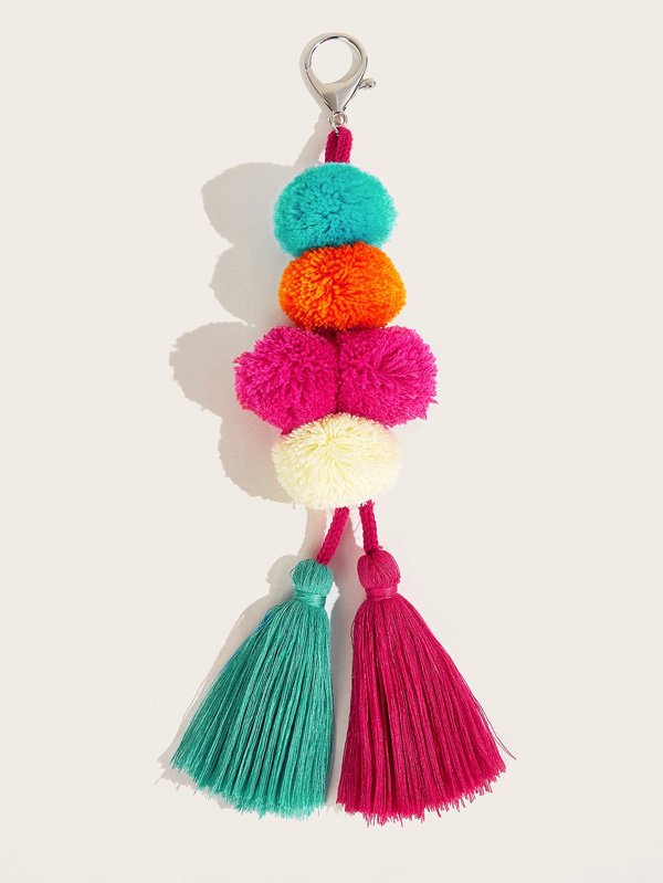 Colorful Pom Pom & Tassel Charm Bag Accessory